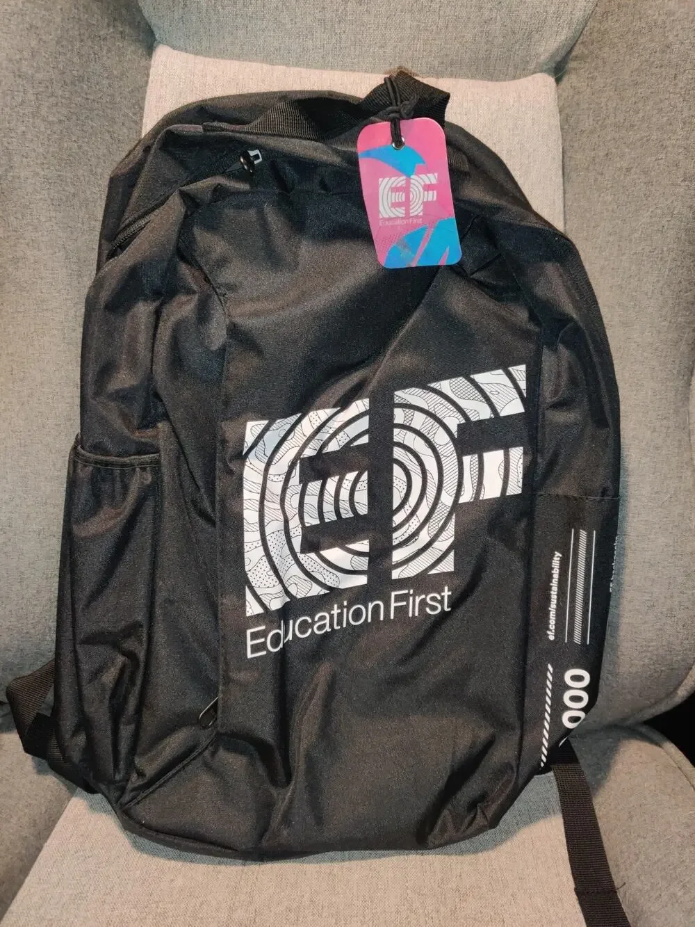 Education First (EF) Backpack Black And White. NWT 2025. Recycled material 18
